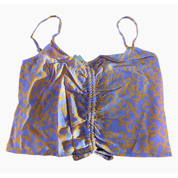 Roxy Vibrant Floral Ruched Crop Camisole Top - Size Medium - Picture 2 of 7